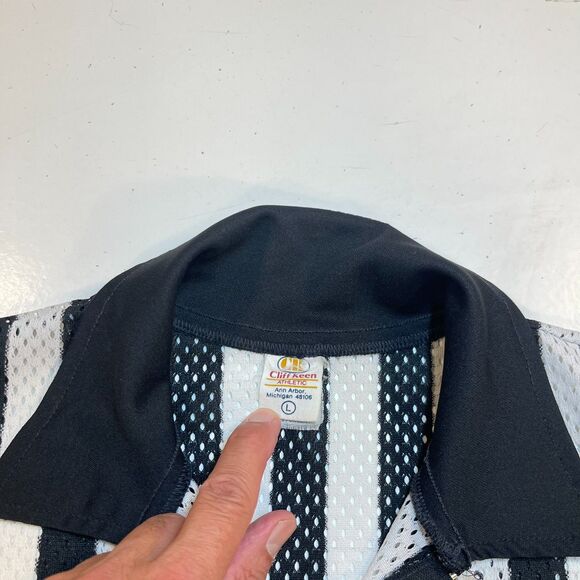 VINTAGE CLIFF KEEN ATHLETIC REF REFEREE STRIPED JERSEY SHIRT Sz Mens L GUAM - Picture 4 of 5